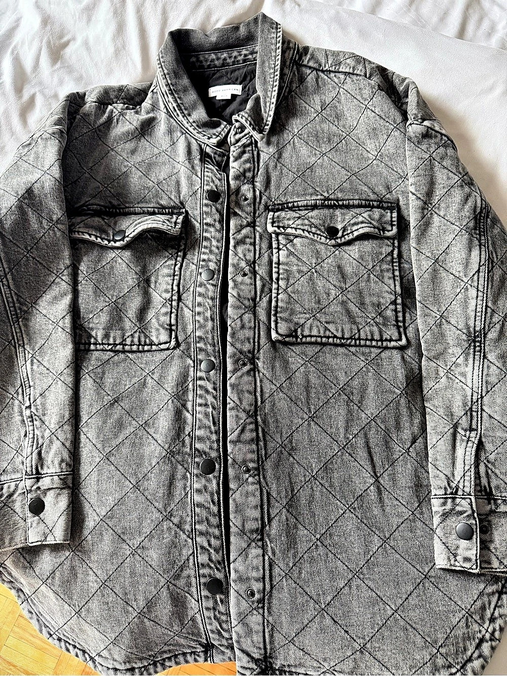 Good American Quilted Shirt Jacket in Gray Size 3/4